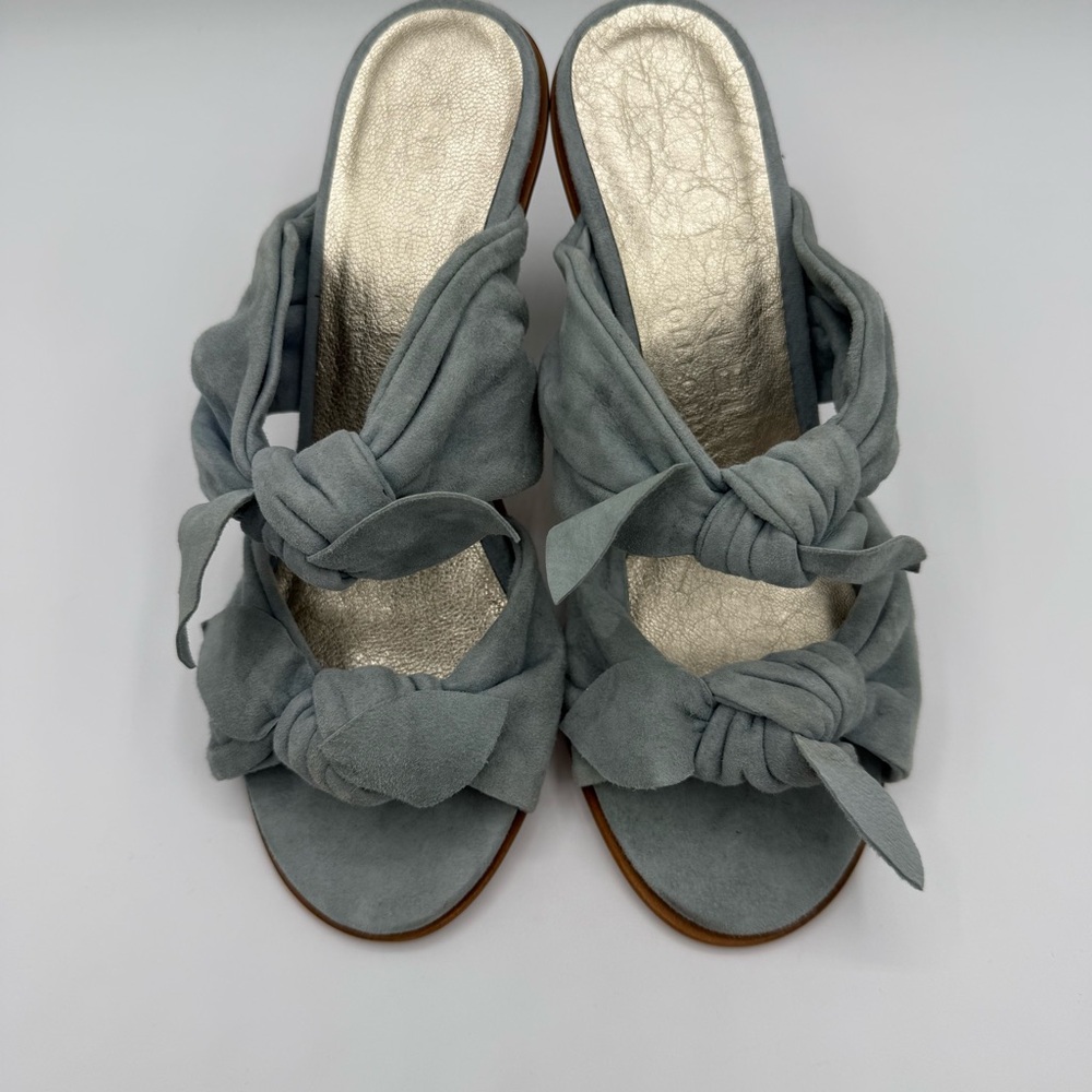 Ann Klein Collection Blue Suede Knot Mules Elegant Slip On Open Toes Sandals - Picture 4 of 12